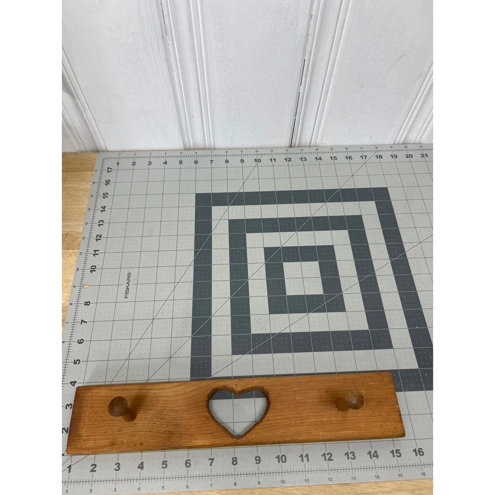 Wood Wall Peg Rack Brown Heart Cutout 15x4 Farmhouse Rustic Decor Handcrafted